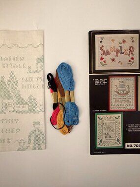 VTG Vogart Stamped for Embroidery 7033C "Family Home" 100% Belgian Linen